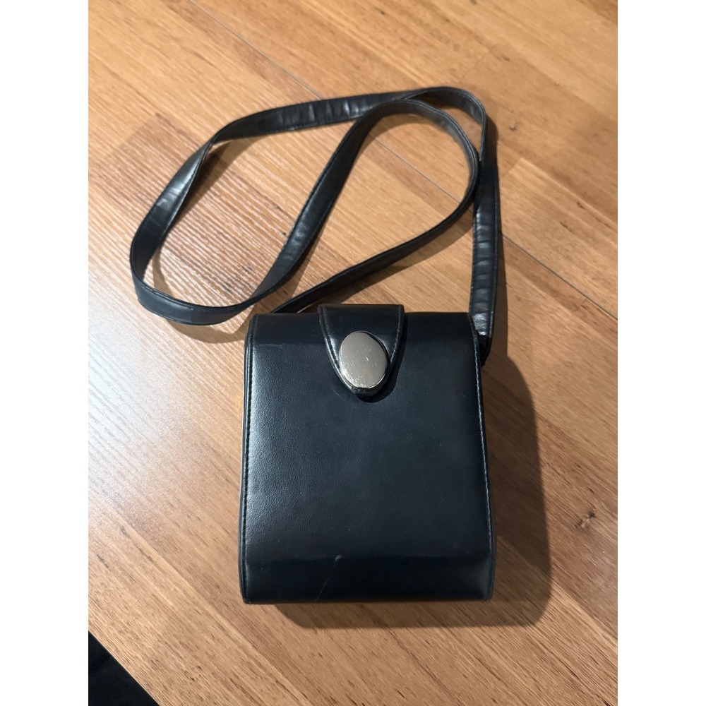 Ande‎ Vintage Black Leather Structured Box Crossbody Bag Silver Hardware Retro